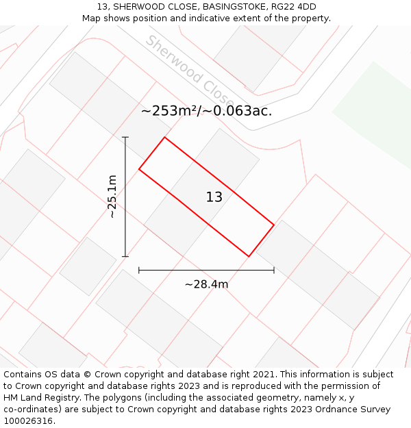 13, SHERWOOD CLOSE, BASINGSTOKE, RG22 4DD: Plot and title map