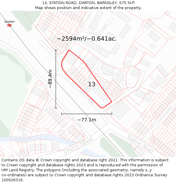 13, STATION ROAD, DARTON, BARNSLEY, S75 5HT: Plot and title map