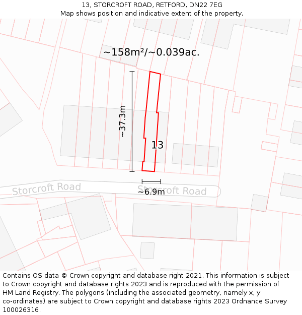 13, STORCROFT ROAD, RETFORD, DN22 7EG: Plot and title map