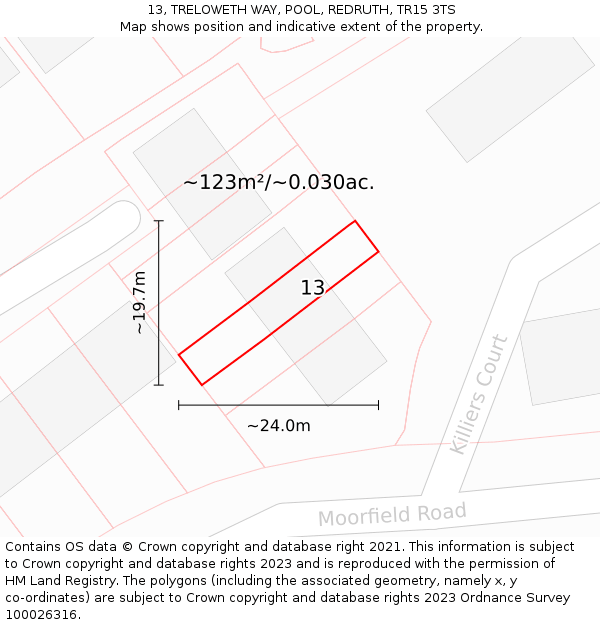 13, TRELOWETH WAY, POOL, REDRUTH, TR15 3TS: Plot and title map