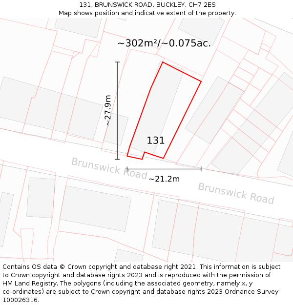 131, BRUNSWICK ROAD, BUCKLEY, CH7 2ES: Plot and title map