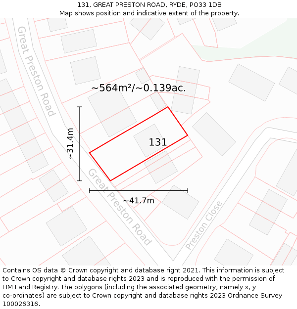 131, GREAT PRESTON ROAD, RYDE, PO33 1DB: Plot and title map