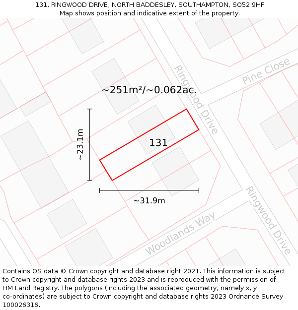 131, RINGWOOD DRIVE, NORTH BADDESLEY, SOUTHAMPTON, SO52 9HF: Plot and title map
