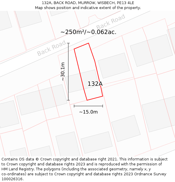 132A, BACK ROAD, MURROW, WISBECH, PE13 4LE: Plot and title map
