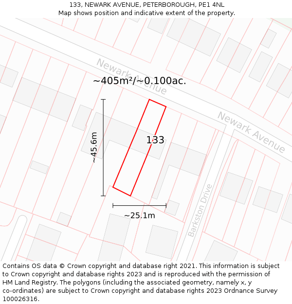 133, NEWARK AVENUE, PETERBOROUGH, PE1 4NL: Plot and title map