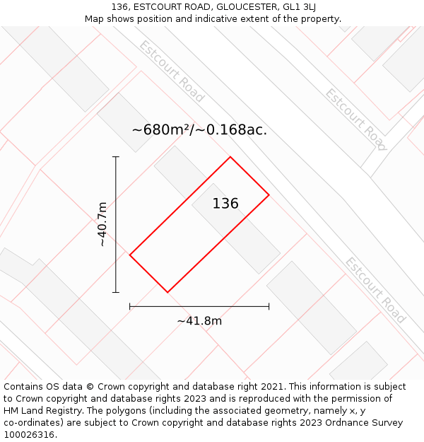 136, ESTCOURT ROAD, GLOUCESTER, GL1 3LJ: Plot and title map
