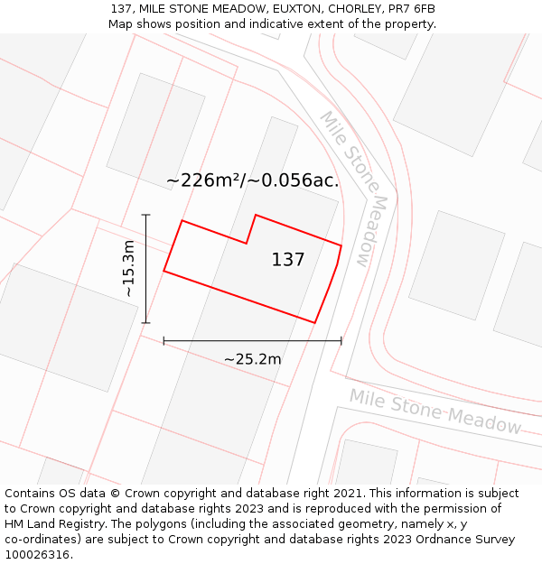 137, MILE STONE MEADOW, EUXTON, CHORLEY, PR7 6FB: Plot and title map