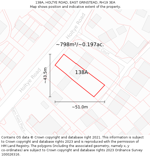 138A, HOLTYE ROAD, EAST GRINSTEAD, RH19 3EA: Plot and title map