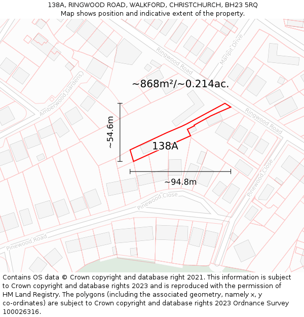 138A, RINGWOOD ROAD, WALKFORD, CHRISTCHURCH, BH23 5RQ: Plot and title map