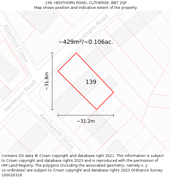 139, HENTHORN ROAD, CLITHEROE, BB7 2QF: Plot and title map