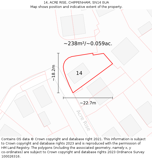 14, ACRE RISE, CHIPPENHAM, SN14 0UA: Plot and title map