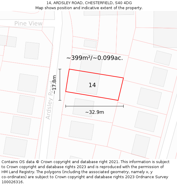14, ARDSLEY ROAD, CHESTERFIELD, S40 4DG: Plot and title map