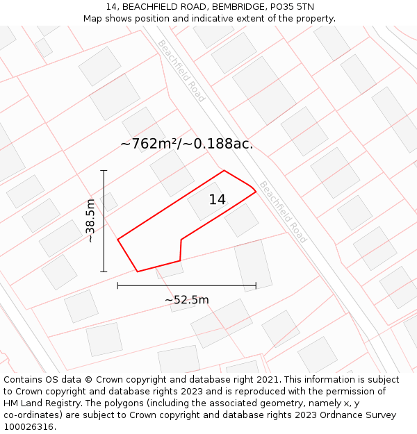 14, BEACHFIELD ROAD, BEMBRIDGE, PO35 5TN: Plot and title map