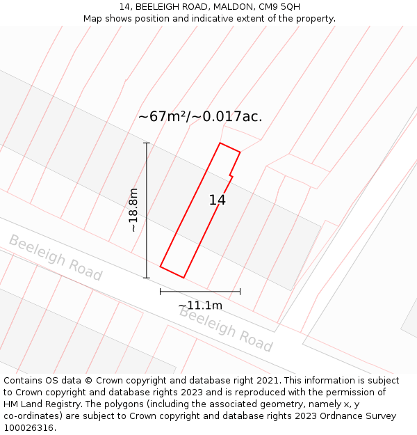 14, BEELEIGH ROAD, MALDON, CM9 5QH: Plot and title map