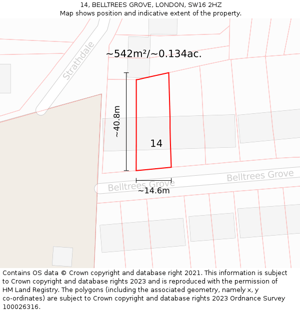 14, BELLTREES GROVE, LONDON, SW16 2HZ: Plot and title map
