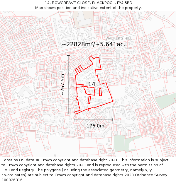 14, BOWGREAVE CLOSE, BLACKPOOL, FY4 5RD: Plot and title map