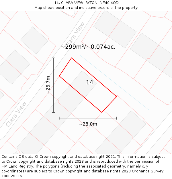 14, CLARA VIEW, RYTON, NE40 4QD: Plot and title map