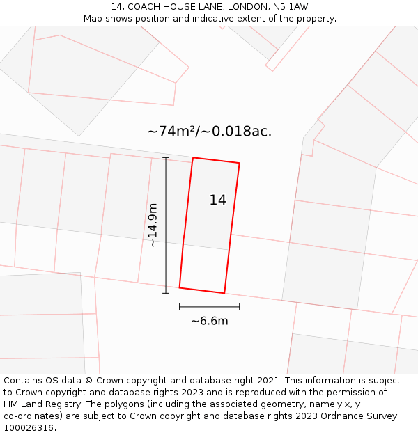 14, COACH HOUSE LANE, LONDON, N5 1AW: Plot and title map
