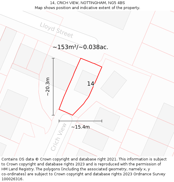 14, CRICH VIEW, NOTTINGHAM, NG5 4BS: Plot and title map