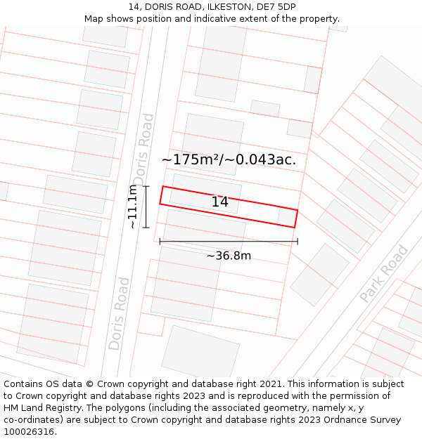14, DORIS ROAD, ILKESTON, DE7 5DP: Plot and title map