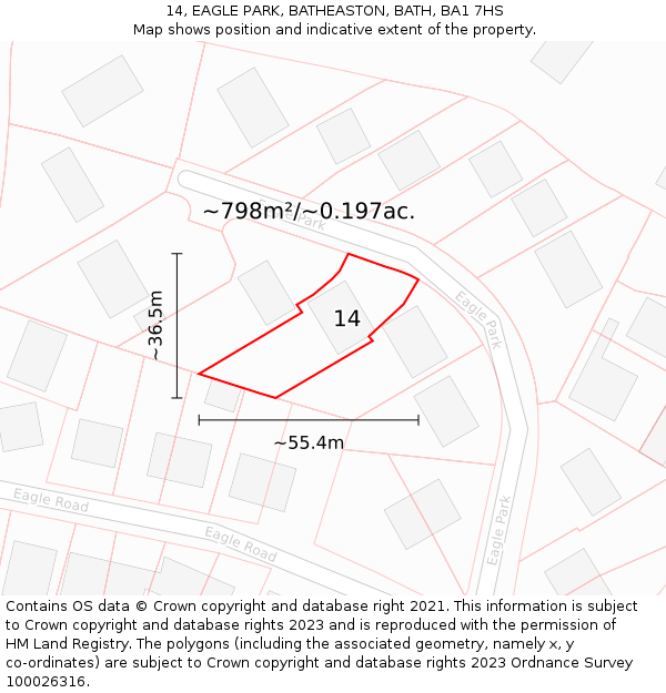14, EAGLE PARK, BATHEASTON, BATH, BA1 7HS: Plot and title map