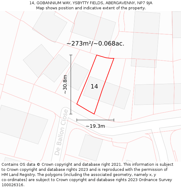 14, GOBANNIUM WAY, YSBYTTY FIELDS, ABERGAVENNY, NP7 9JA: Plot and title map