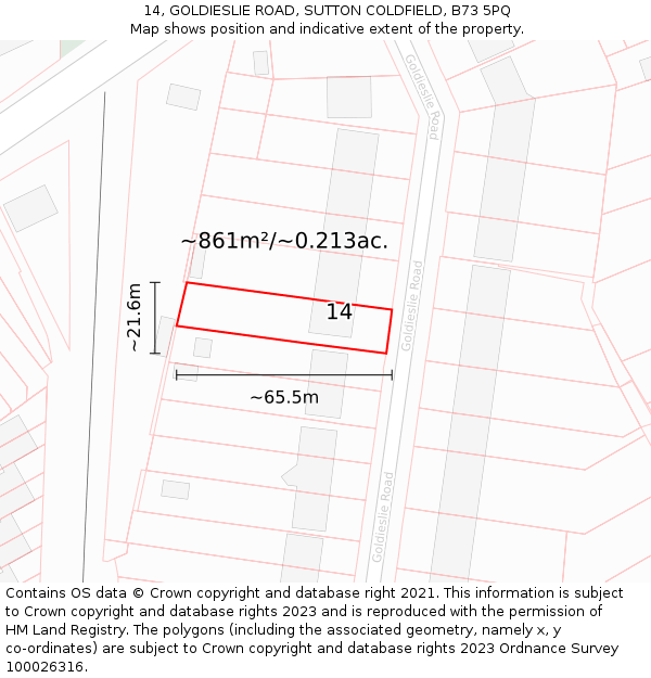 14, GOLDIESLIE ROAD, SUTTON COLDFIELD, B73 5PQ: Plot and title map