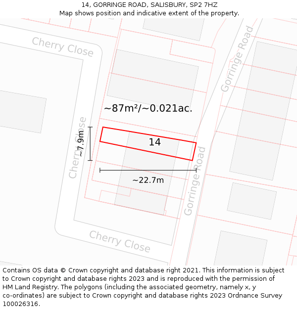 14, GORRINGE ROAD, SALISBURY, SP2 7HZ: Plot and title map