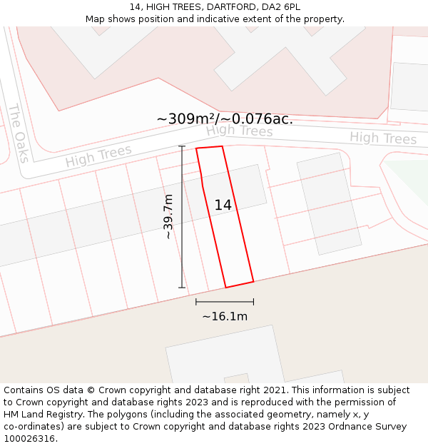 14, HIGH TREES, DARTFORD, DA2 6PL: Plot and title map