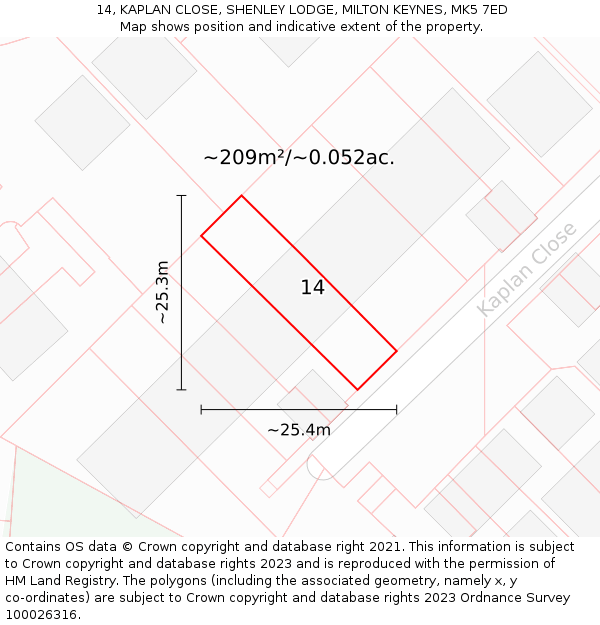 14, KAPLAN CLOSE, SHENLEY LODGE, MILTON KEYNES, MK5 7ED: Plot and title map