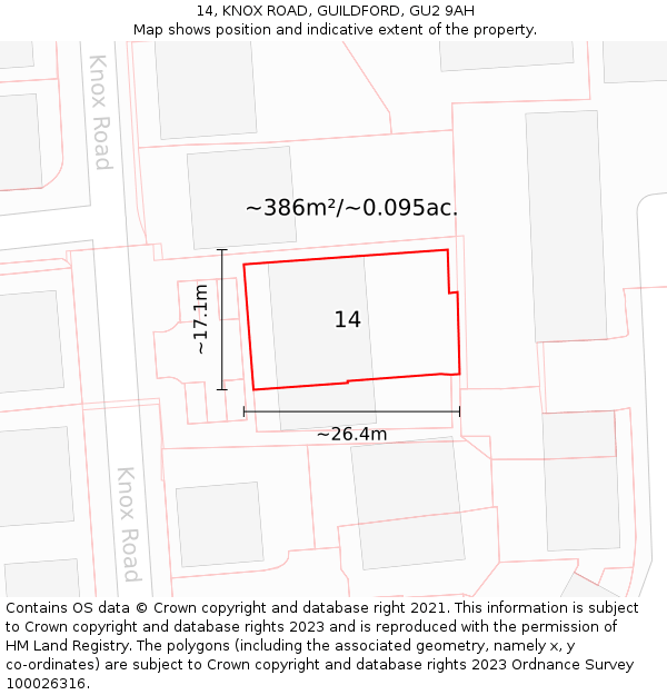 14, KNOX ROAD, GUILDFORD, GU2 9AH: Plot and title map