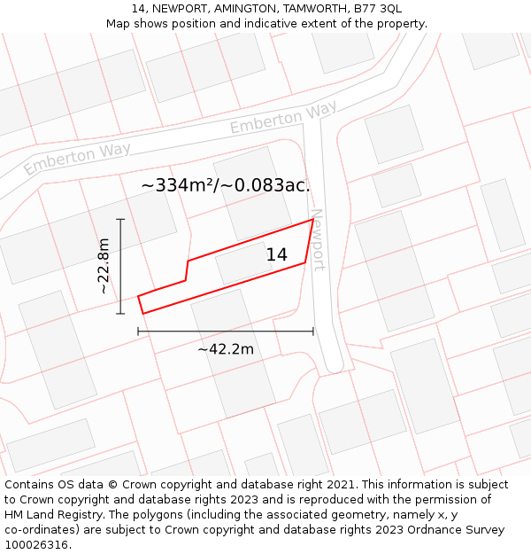 14, NEWPORT, AMINGTON, TAMWORTH, B77 3QL: Plot and title map