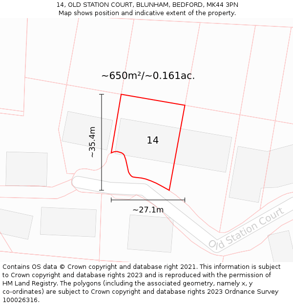 14, OLD STATION COURT, BLUNHAM, BEDFORD, MK44 3PN: Plot and title map