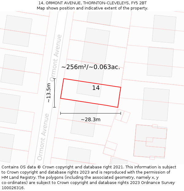 14, ORMONT AVENUE, THORNTON-CLEVELEYS, FY5 2BT: Plot and title map