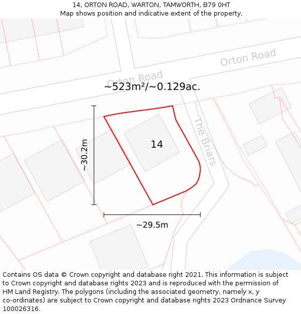 14, ORTON ROAD, WARTON, TAMWORTH, B79 0HT: Plot and title map