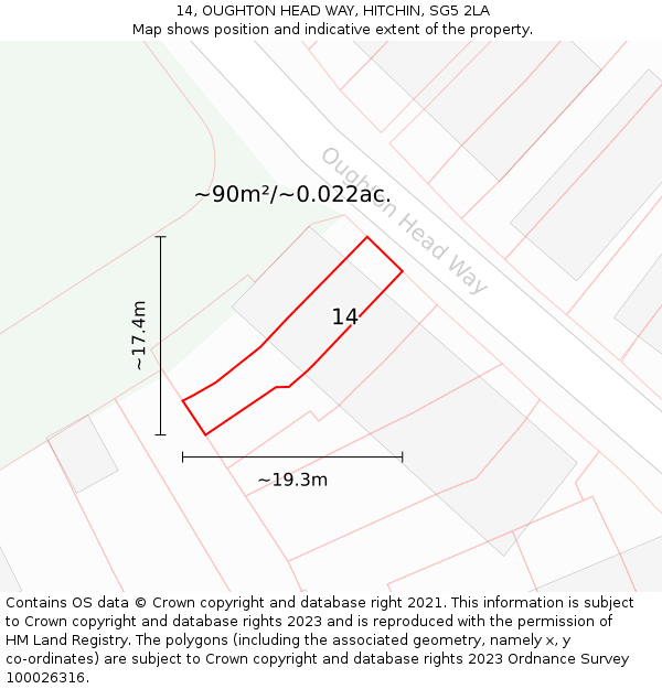 14, OUGHTON HEAD WAY, HITCHIN, SG5 2LA: Plot and title map