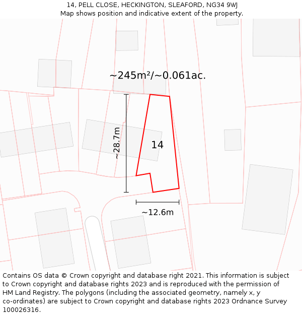 14, PELL CLOSE, HECKINGTON, SLEAFORD, NG34 9WJ: Plot and title map