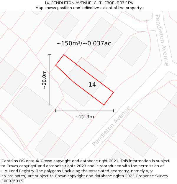 14, PENDLETON AVENUE, CLITHEROE, BB7 1FW: Plot and title map