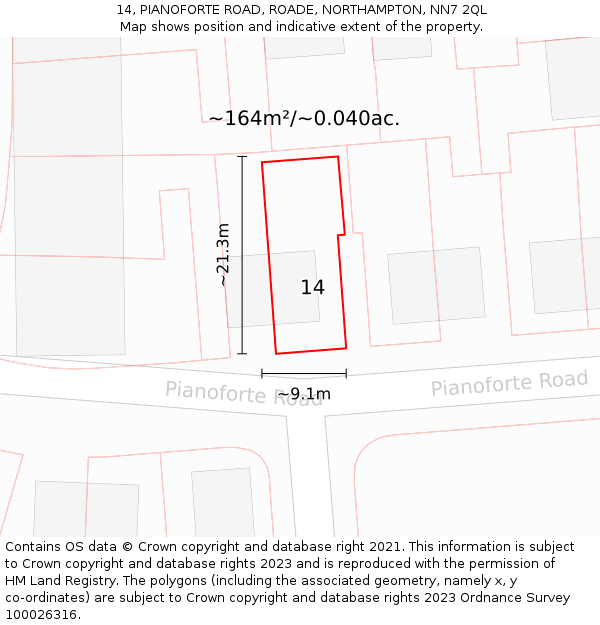 14, PIANOFORTE ROAD, ROADE, NORTHAMPTON, NN7 2QL: Plot and title map