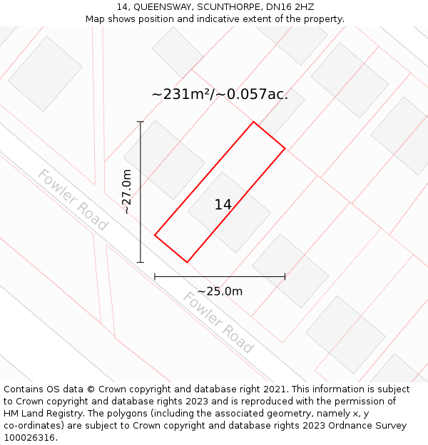 14, QUEENSWAY, SCUNTHORPE, DN16 2HZ: Plot and title map
