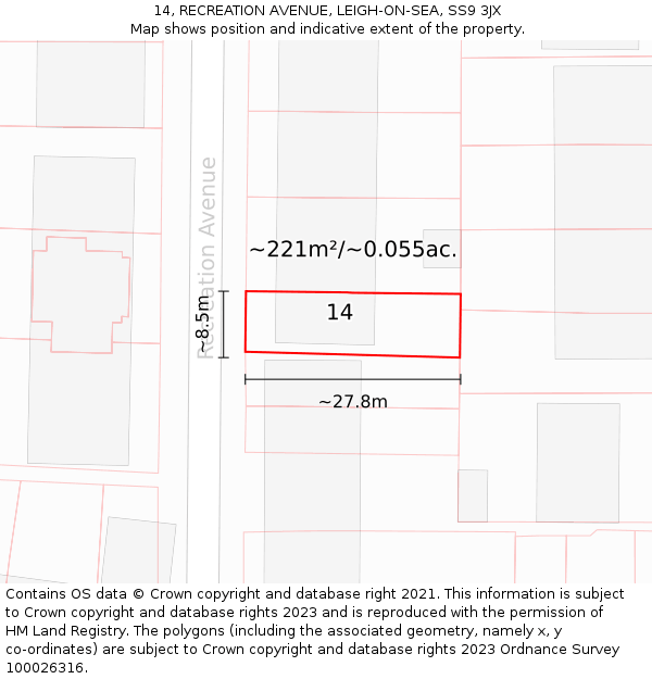 14, RECREATION AVENUE, LEIGH-ON-SEA, SS9 3JX: Plot and title map