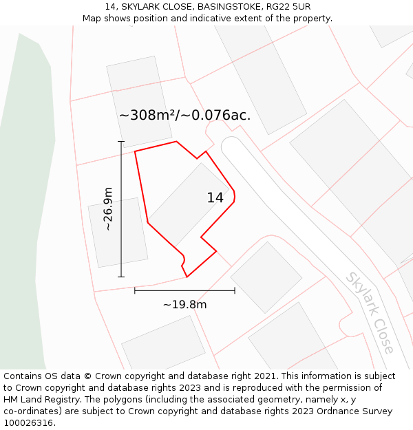 14, SKYLARK CLOSE, BASINGSTOKE, RG22 5UR: Plot and title map