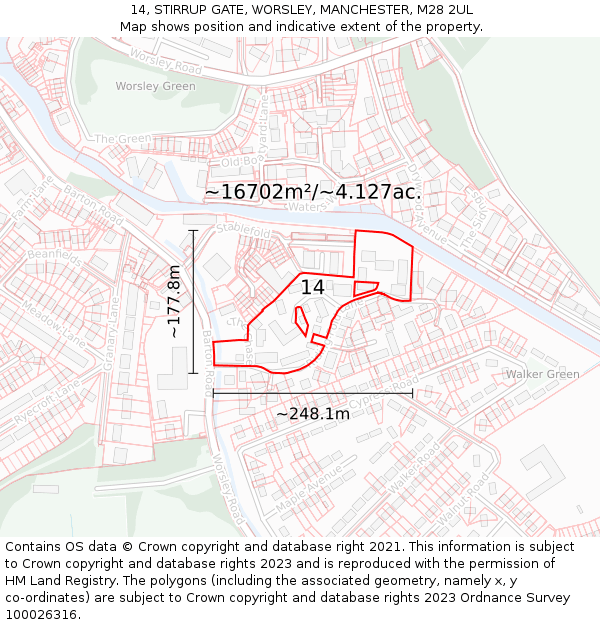14, STIRRUP GATE, WORSLEY, MANCHESTER, M28 2UL: Plot and title map