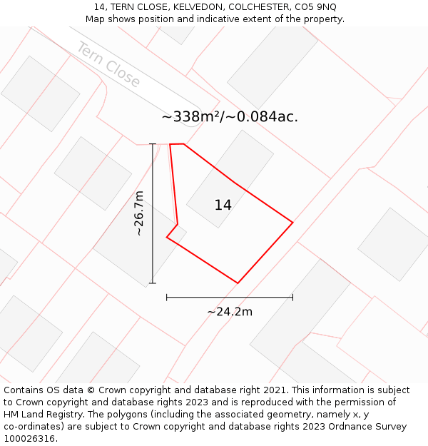 14, TERN CLOSE, KELVEDON, COLCHESTER, CO5 9NQ: Plot and title map