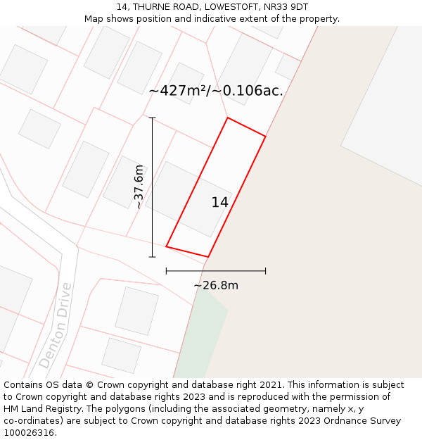 14, THURNE ROAD, LOWESTOFT, NR33 9DT: Plot and title map