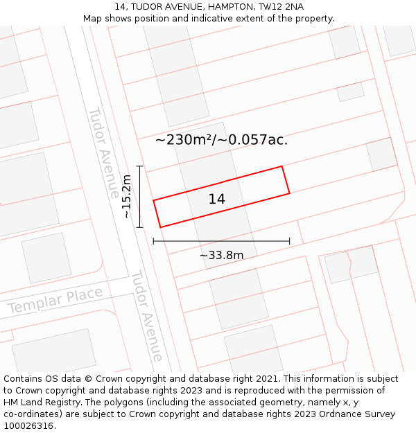 14, TUDOR AVENUE, HAMPTON, TW12 2NA: Plot and title map