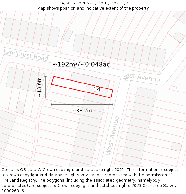 14, WEST AVENUE, BATH, BA2 3QB: Plot and title map