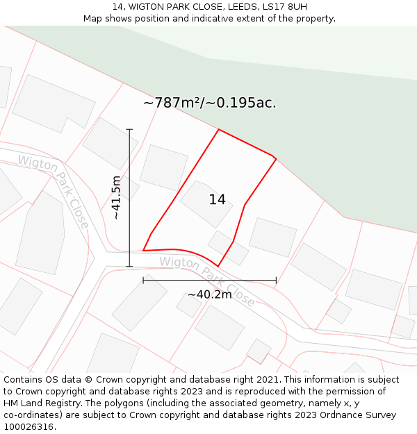 14, WIGTON PARK CLOSE, LEEDS, LS17 8UH: Plot and title map
