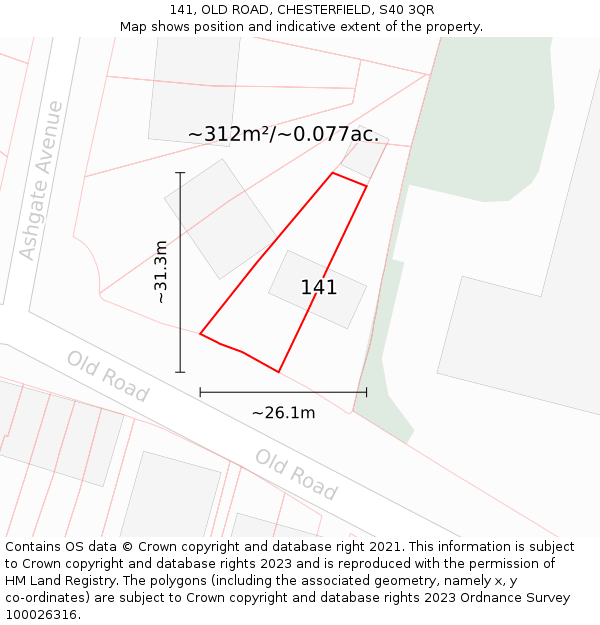 141, OLD ROAD, CHESTERFIELD, S40 3QR: Plot and title map