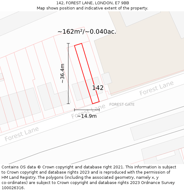 142, FOREST LANE, LONDON, E7 9BB: Plot and title map